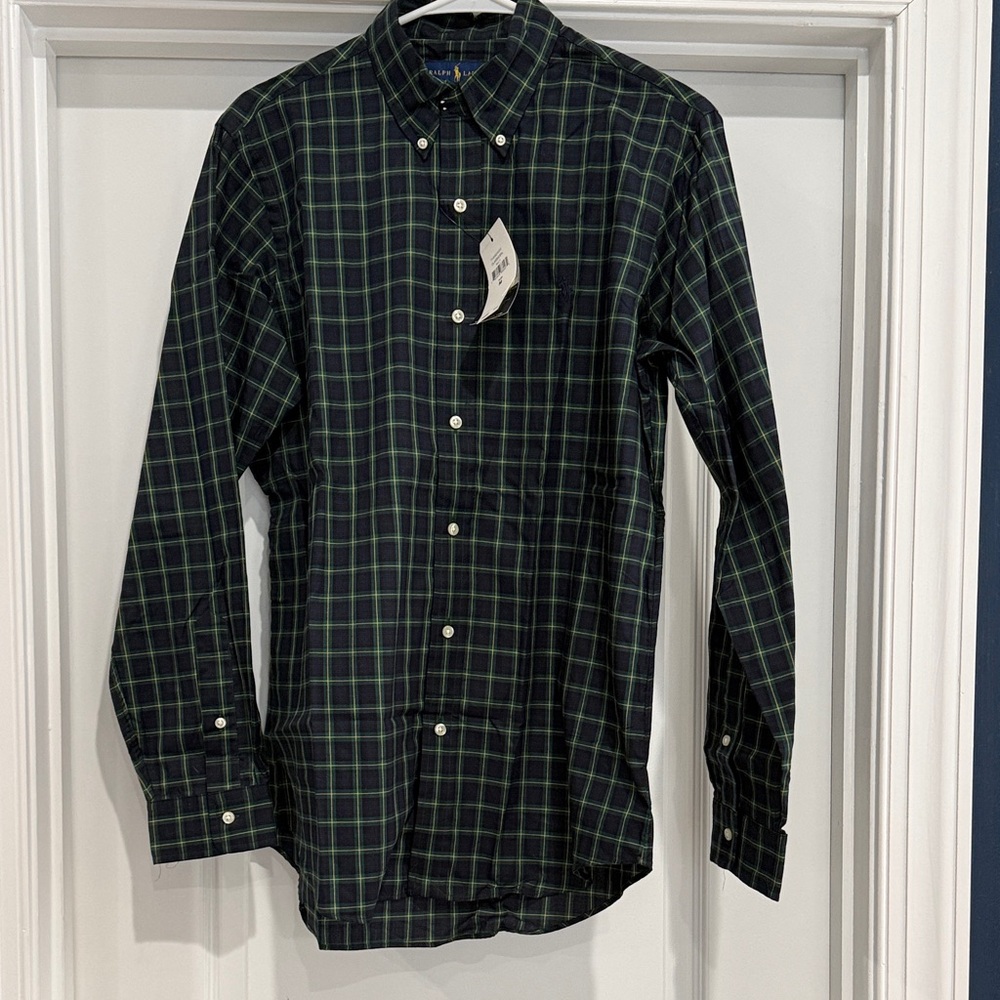 Ralph Lauren Dark Navy and Green Plaid Button-Down Shirt